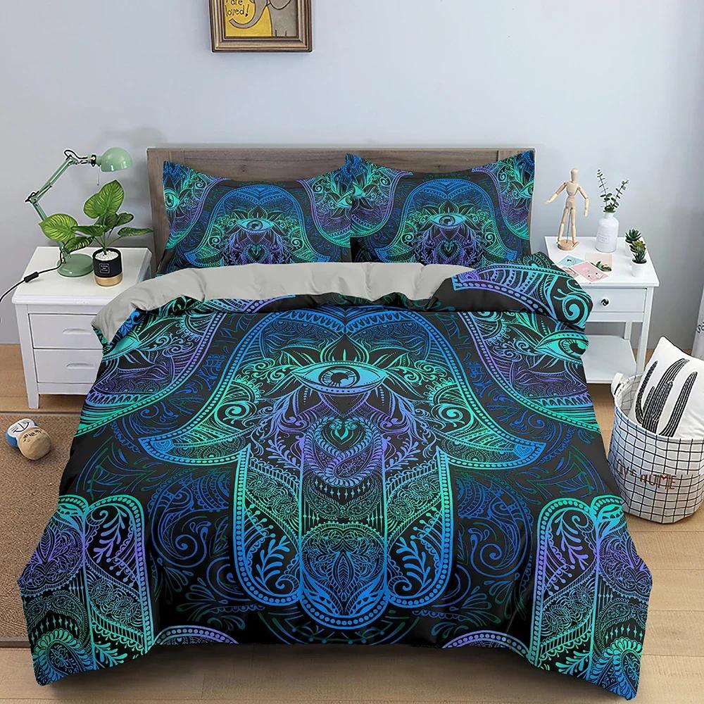 3D Printed Bedding Set Hamsa Hand of Fatima Duvet Cover Set For Bedroom Psychedelic Style Luxury Quilt Cover Home Textile 2/3PCS