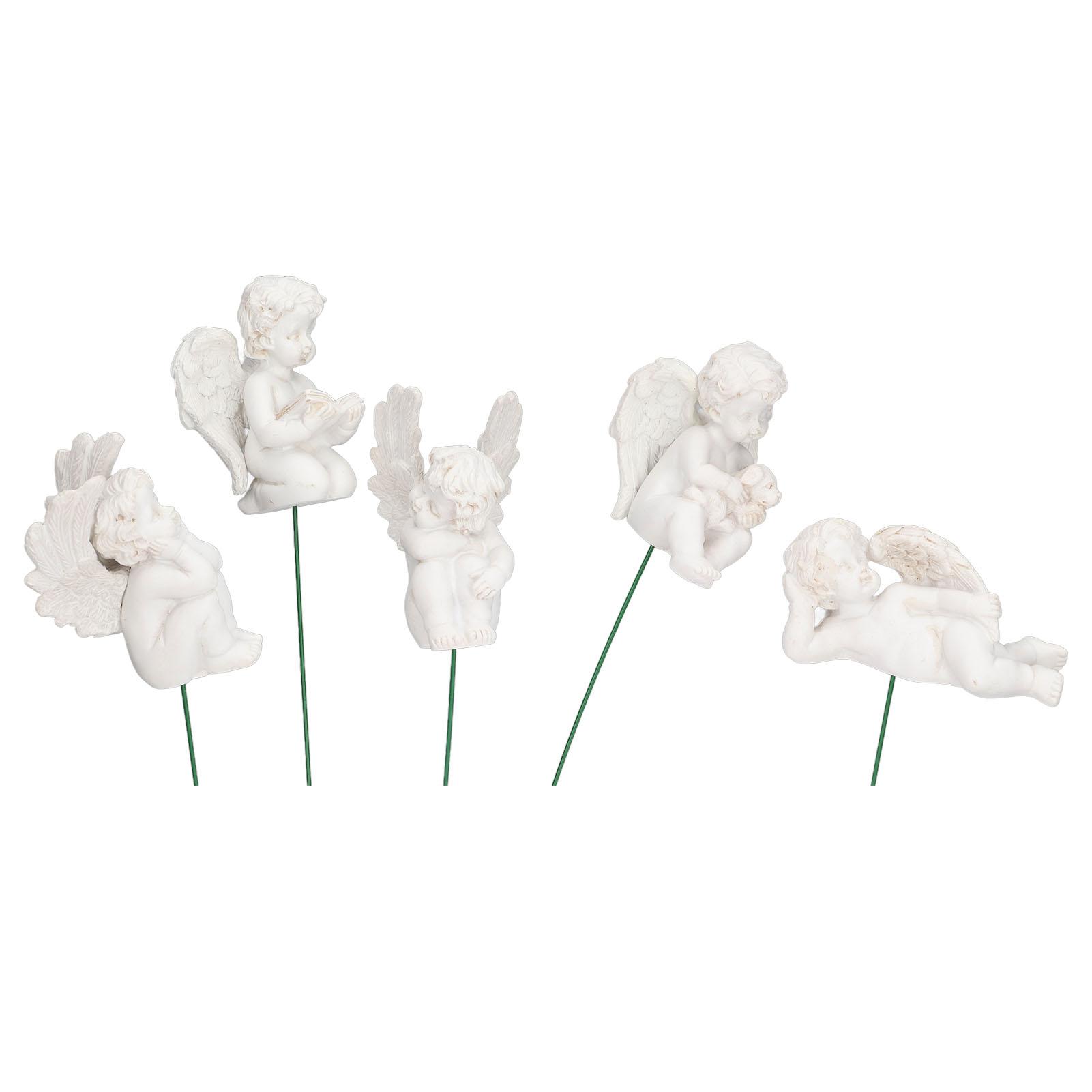 

5Pcs Cupid Figurine On Stick Durable Resin Miniature Size Widely Used White Angel Figurine for Garden Backyard Ground