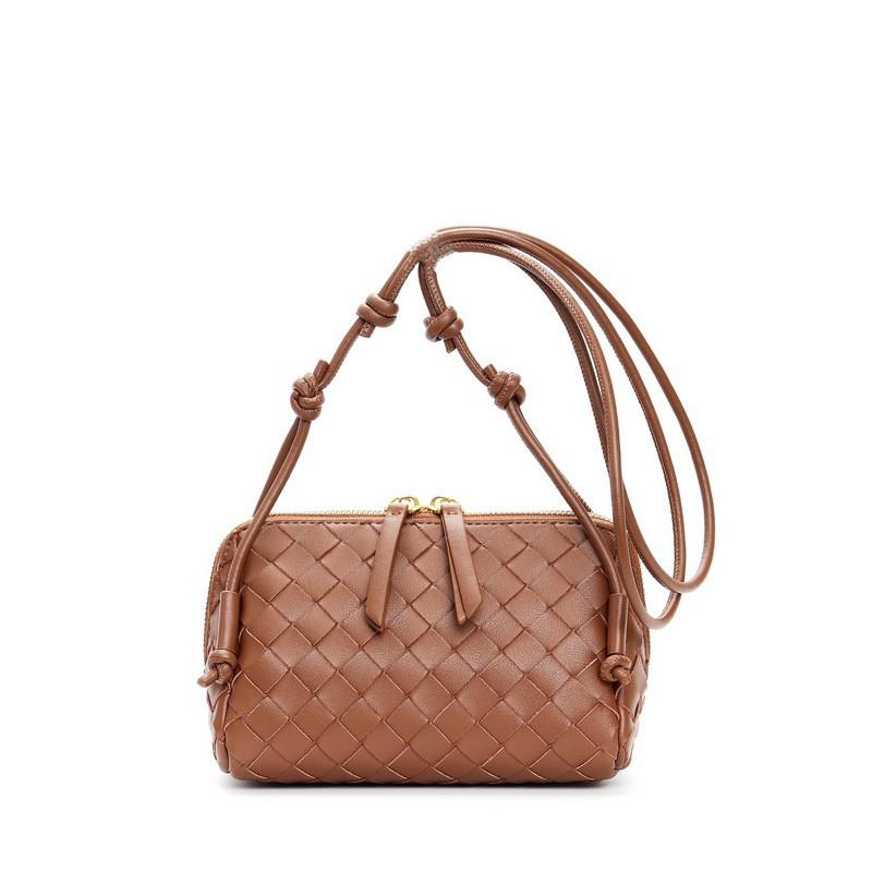 Genuine Leather Mini Camera Bag Woven Design Crossbody Shoulder Women Daily Use Soft Structured Square Purse