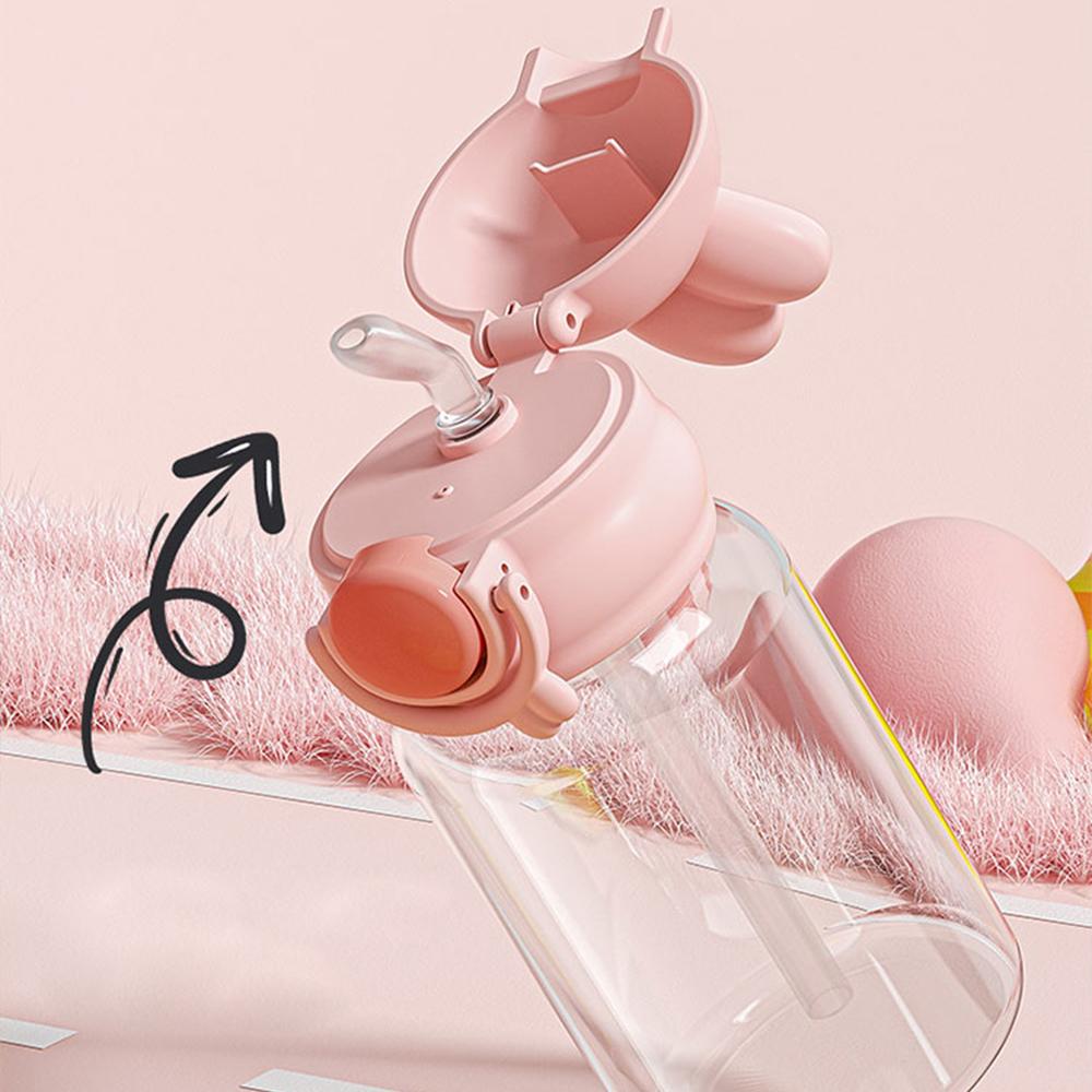 600ML Cartoon Bunny Kids Water Bottle With Straw Children Plastic Cup Lightweight Anti-falling Leakproof Drinking Bottle Drinkware