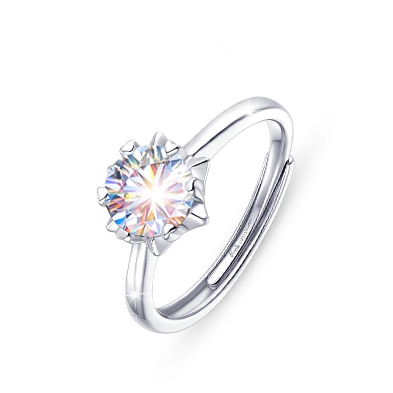 Barbie ring [One carat moissanite & Valentine’s Day limited edition] Classic six-claw diamond ring, honey couple’s ring, plain ring BBJZ-0336 серебряный