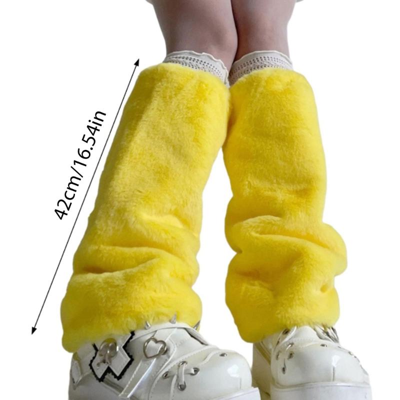 Fashion Furry Leg Warmers for Women and Teen Girl Leopard Colorful Plush Boot Covers Socks for Winter Comfort Streetwear