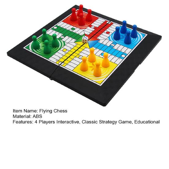 1 Set 4 Players Flying Chess Game with Folding Chessboard 16 Chess Pieces Dice Travel Kids Adults Family Night Interactive Classic Strategy Game