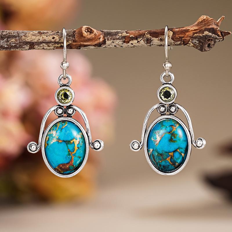 European and American ear hook earrings, retro and old sticker earrings, oval unique texture design accessories