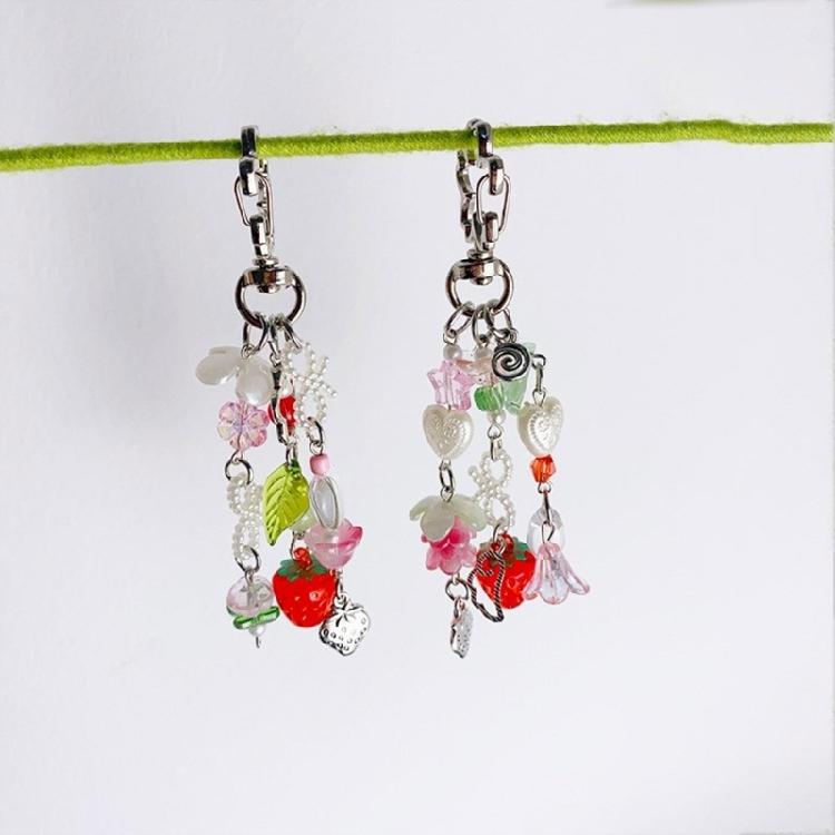 Lovely Strawberry Flower Keychain Pendant Backpack Decoration Charm Jewelry