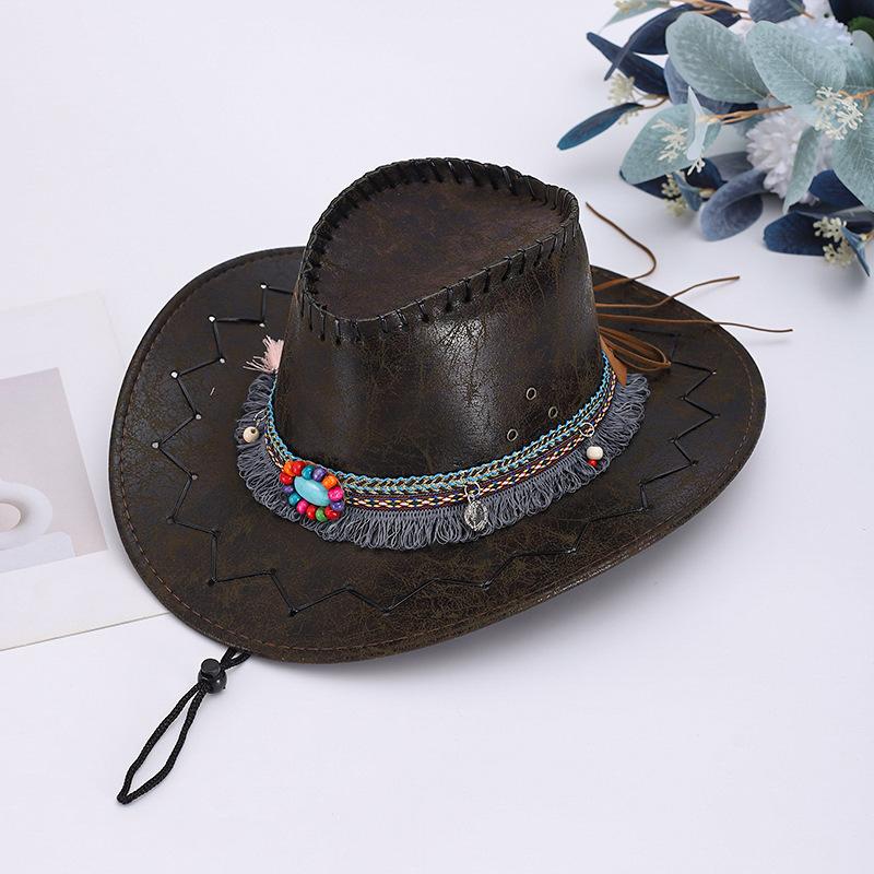 Ethnic Style Top Hat Western Cowboy Hat Men's Mountaineering Sun Hat Sun Protection Travel Prairie Sun Hat Jazz Hat