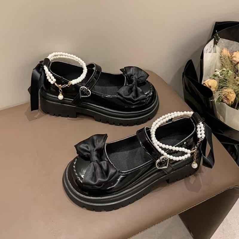 Mote Søte Damesko Sommerfuglknute Mary Jane Sko Perlekjede Sko for Kvinner Plattform Damesandaler Lolita Sko Zapatos De Mujer