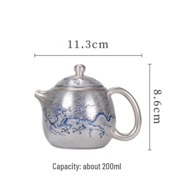 Traditional Gilt Silver Blue & White Dragon Teapot
