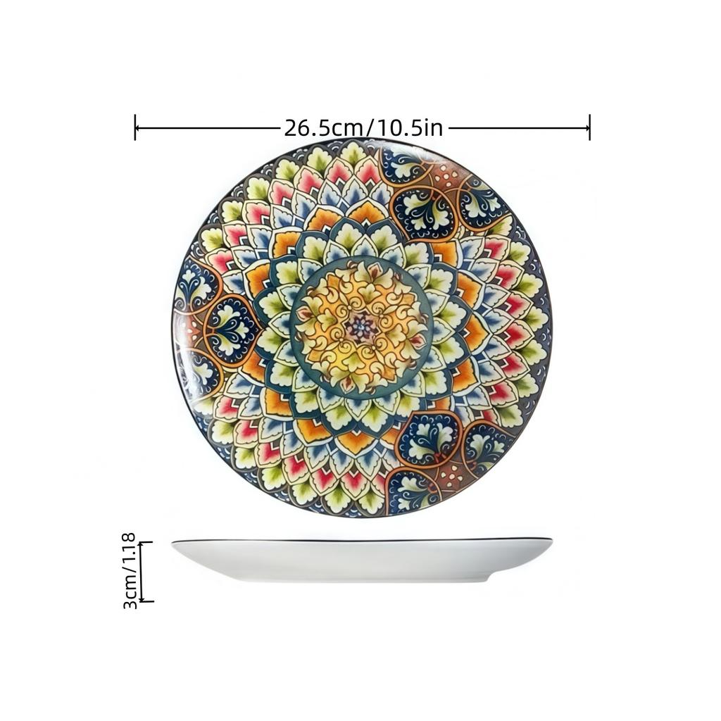 Bohemian-style Round Ceramic Plate Creative Shallow Plate High-end Exquisite Steak Plate 10-inch Pasta Plate