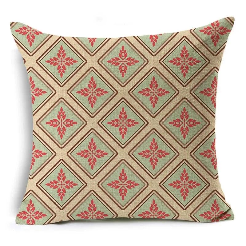 Retro Geometry Linen Pillowcase Car Office Seat Linen Cushion Cover Sitting Room Sofa Decorative Pillowcase 45*45Cm