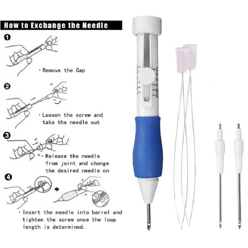 Conjunto de Canetas de Bordado Mágico de Metal Agulha de Bordado Ferramenta de Tecelagem Silicone Fantasia 1*Caneta de Bordado+4*Agulhas Ferramentas de Tricô e Costura