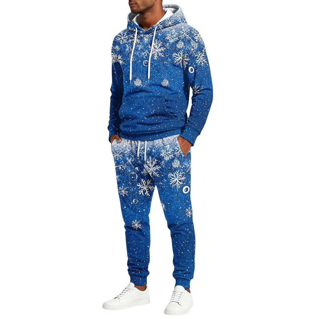 Men's Christmas Print Hoodie and Sweatpants Set, Lightweight Casual Two Piece Outfit with Straight Leg Pants