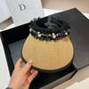 Summer Vinyl UV Protection Sun Hat Pearl Lace Sun Protection Empty Top Hat Outdoor Grass Woven Sun Hat