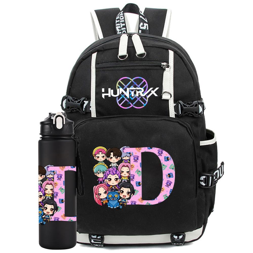 2 Stück/Set 26 Englische Buchstaben K-Pop Aufdruck Rucksack mit 750ml Wasserflasche für Teenager Schüler Mädchen Junge Schultasche Kinder Geschenk Große Kapazität Reisetasche