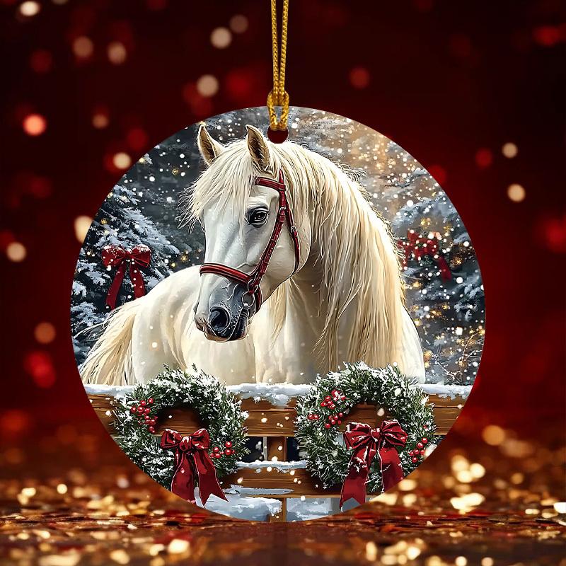 2025 Farmhouse White Horse Christmas Ornament - Acrylic Hanging Tree Decor, Holiday Gift for Women | Farmhouse Christmas Tree Decoration