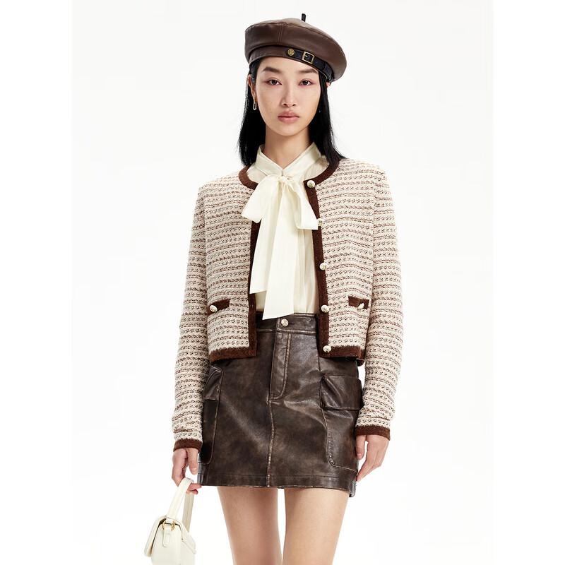 Peacebird Women s Fall Color Block Short Knit Cardigan M