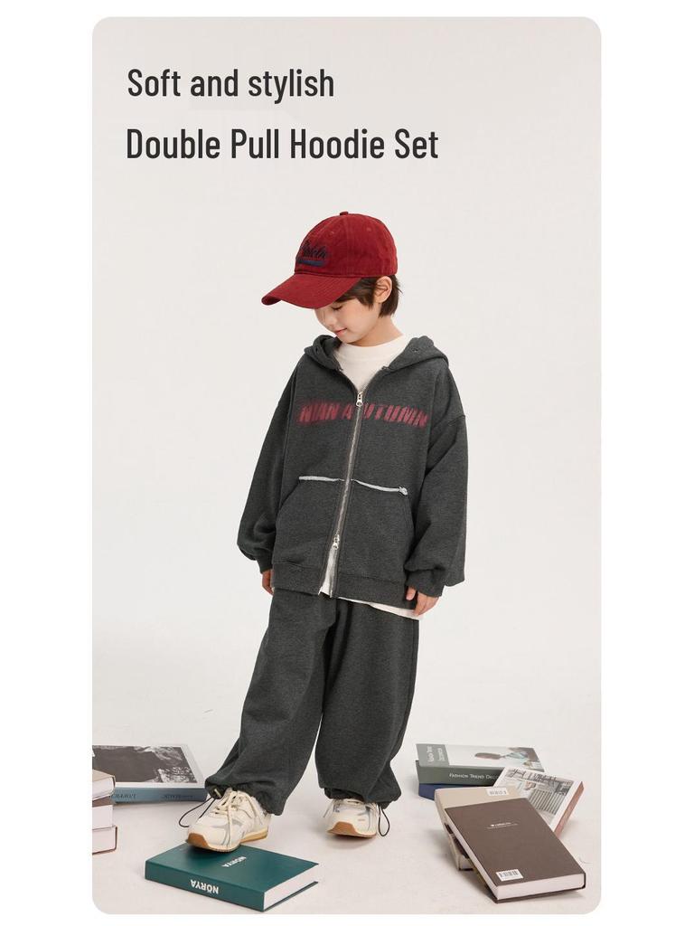 Fairy Tale Memory 2025 Boys' Spring/Autumn Double Zipper Hoodie & Sweatpants Set