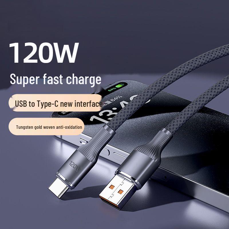 120W Super Fast Type-C Charging Cable, 3M Length, Compatible with Huawei Honor 6A Flash Charge.