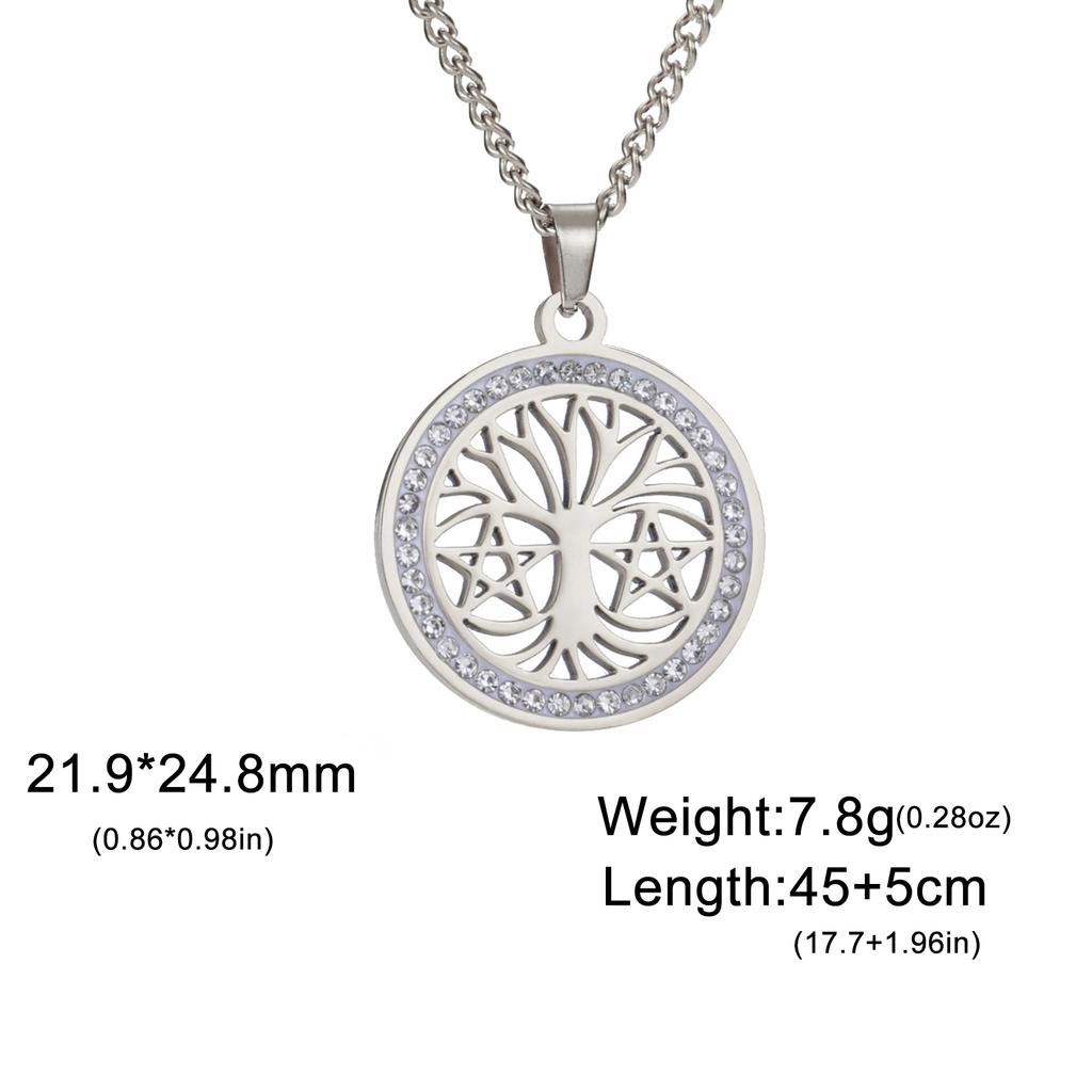 Tree of Life Clear Zircon Round Pendant Necklace Women Stainless Steel Gold Color Neck Chains Luxury Jewelry Wedding Gift