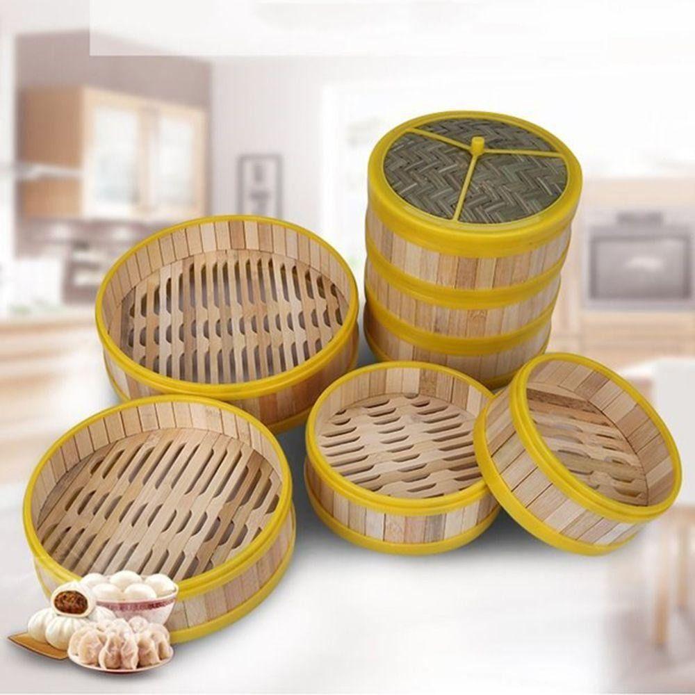 1Pcs With Lid Bamboo Steamer 3.5-8 inch Dumpling Steamer Durable Kitchen Cookware  Cook Sticky Rice