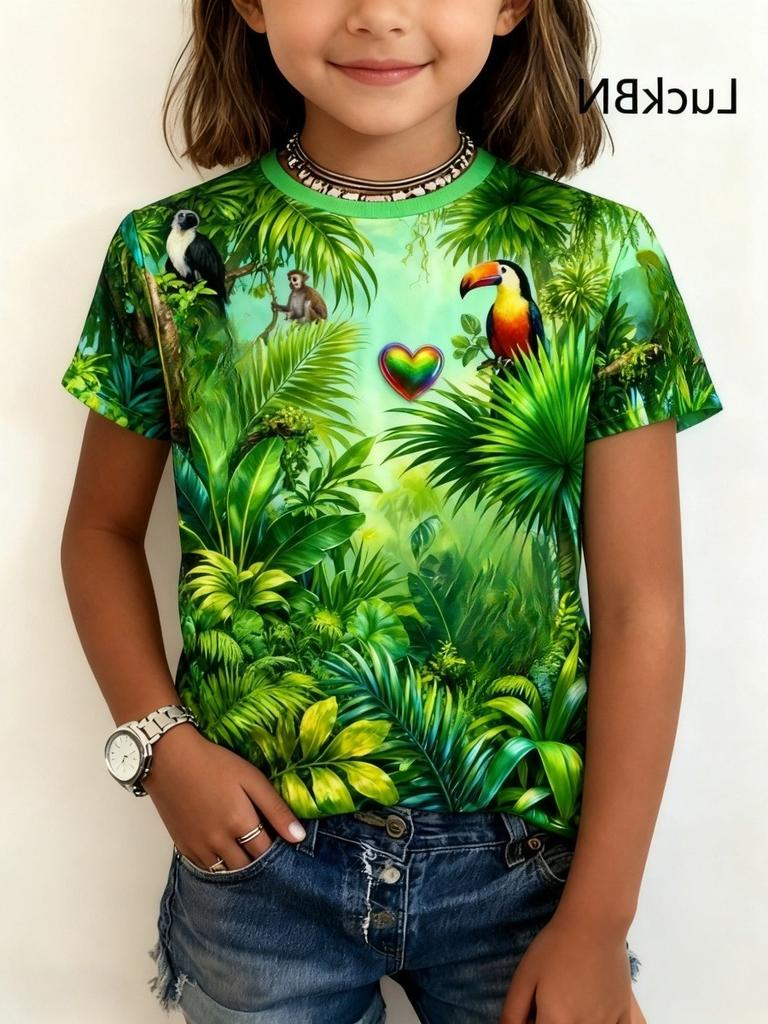 Barn 3D-tryck Häst T-shirts Flickor Regnbåge Mode Mjuka Bekväma T-shirts Barn Topp