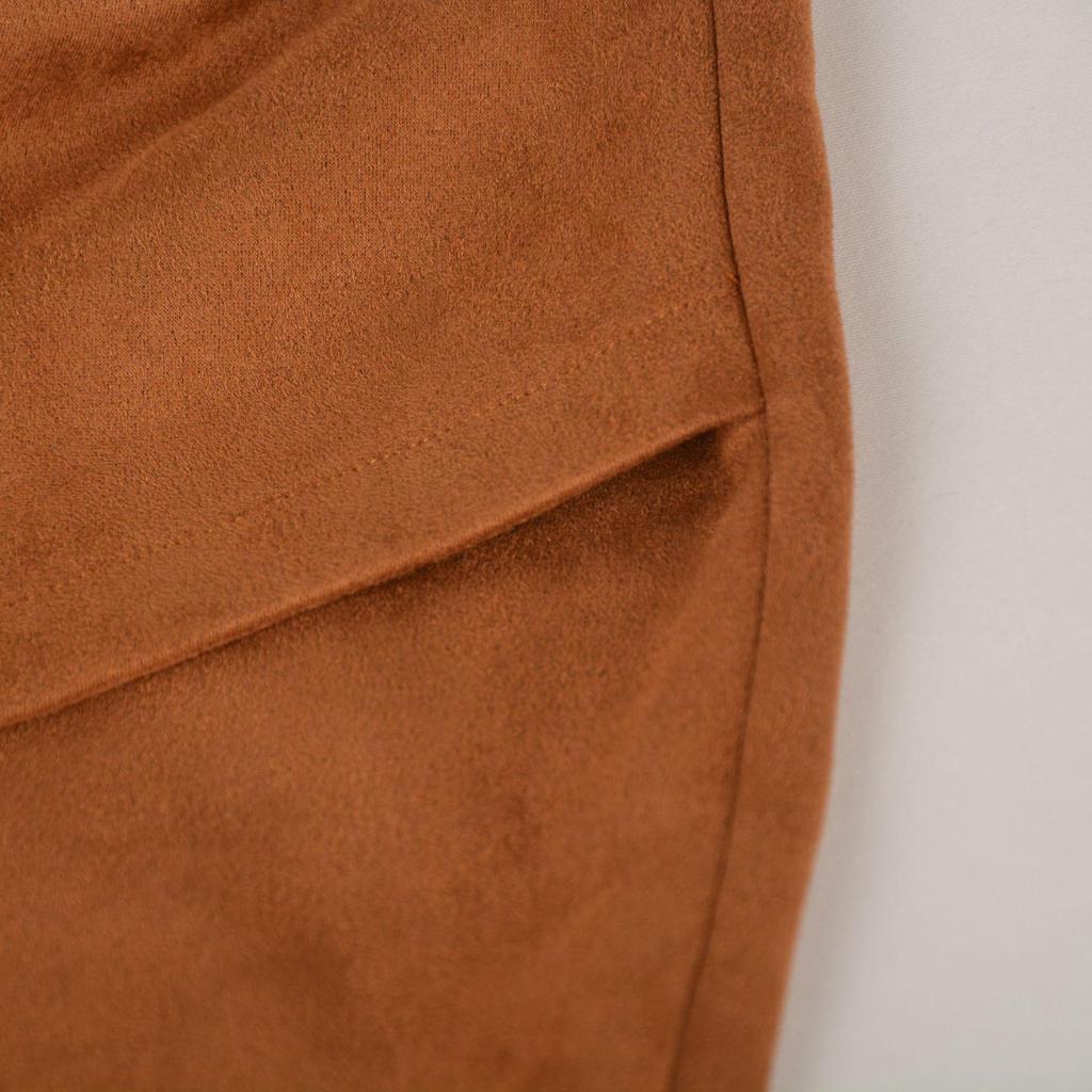 Suede Solid Color Buttocks Wrapped Skirt Pleated Irregular Zippered Short Skirt for Women's Clothing