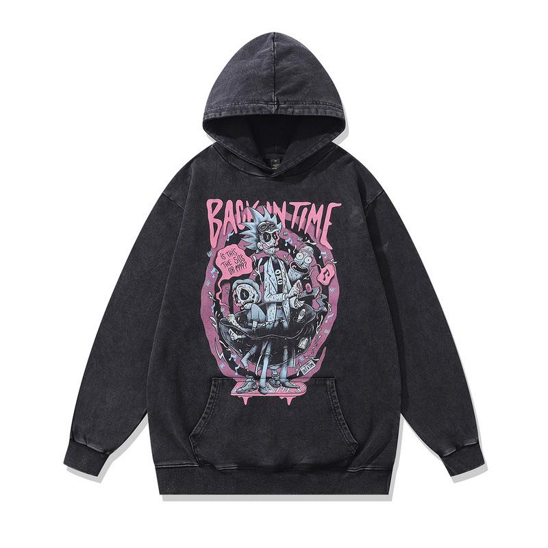 430G Schwere Baumwoll-Kapuzenjacke Retro-Cartoon Direktdruck Gebratene Farbe Pullover Für Männer Und Frauen