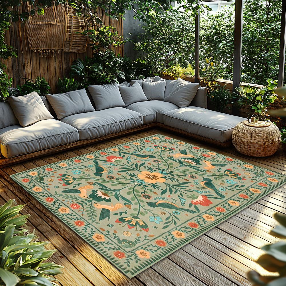 Cream White Floral Bird Rug, Bohemian Garden Pattern Non-Slip Carpet, Colorful Living Room Mat for Home Decor