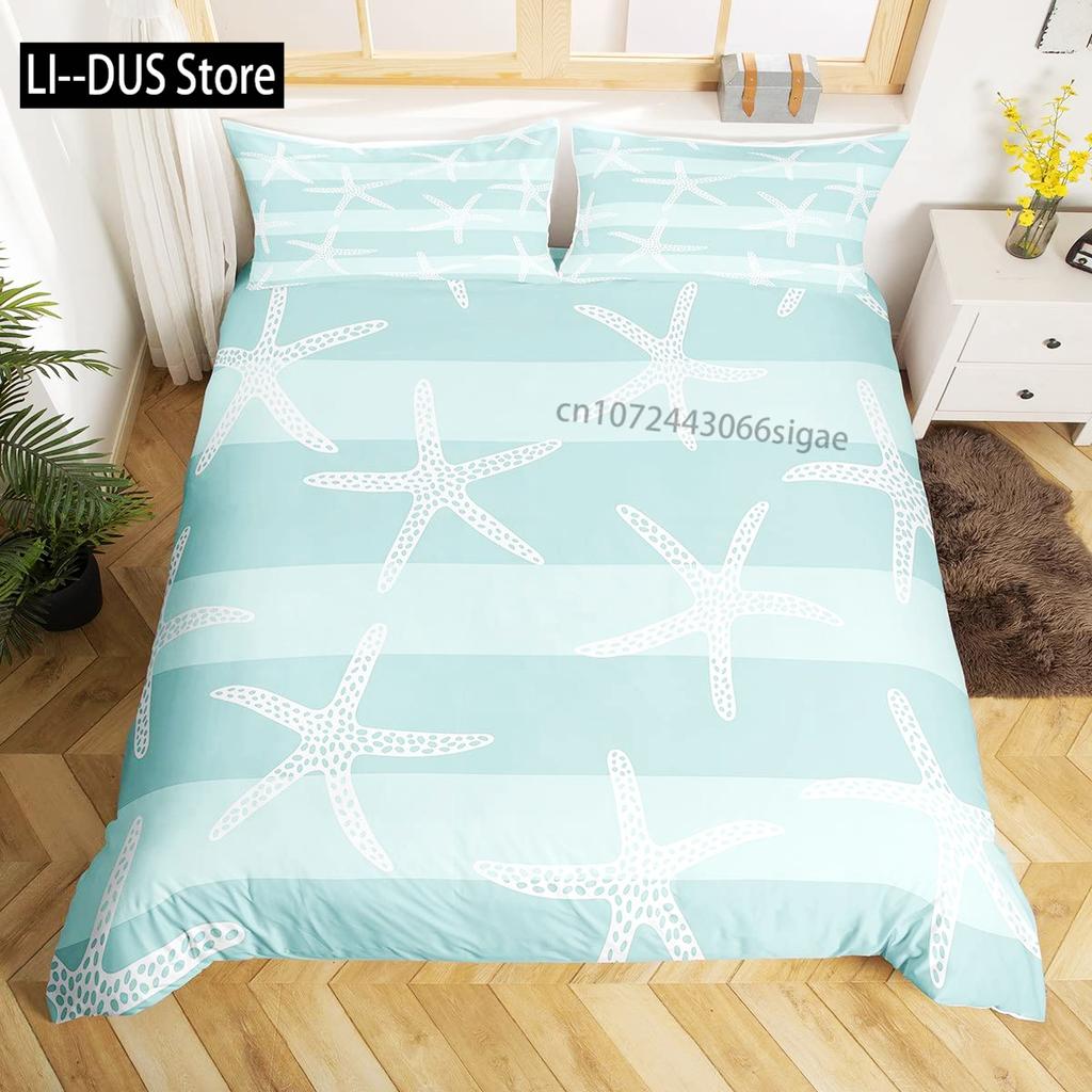 Blue Green Coastal Quilts Full Queen Size Bedding Coverlet Soft Starfish Bed Cover Ocean Quilt Set Seaside Home Decoration 3 Pcs
