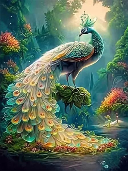 Pełny okrągły zestaw do malowania diamentami Pawie kwiaty Dekoracja domu Haft mozaika Zwierzęta Sztuka ścienna