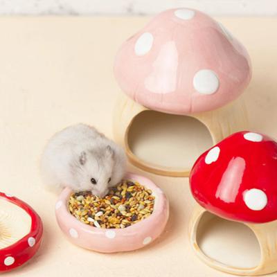Mushroom Ceramic Hamster Hideout Water Bottle Stand Food Bowl Hamster Accessories Golden Bear Furniture Sleephouse House