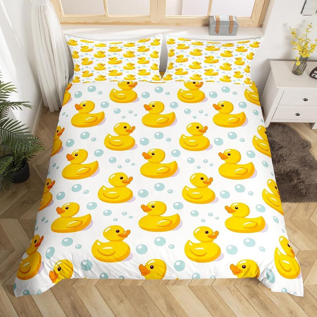 Yellow Duck Duvet Cover Twin Cartoon Ducks Comforter Cover Farmhouse Wild Animal Bedding Set Rustic Country Wildlife Quilt Cover