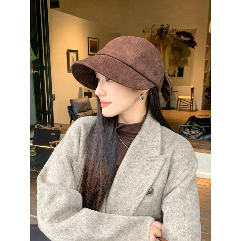 Women S Korean Style Winter Autumn Octagonal Hat Bow Decor Warm Sun Protection Cap