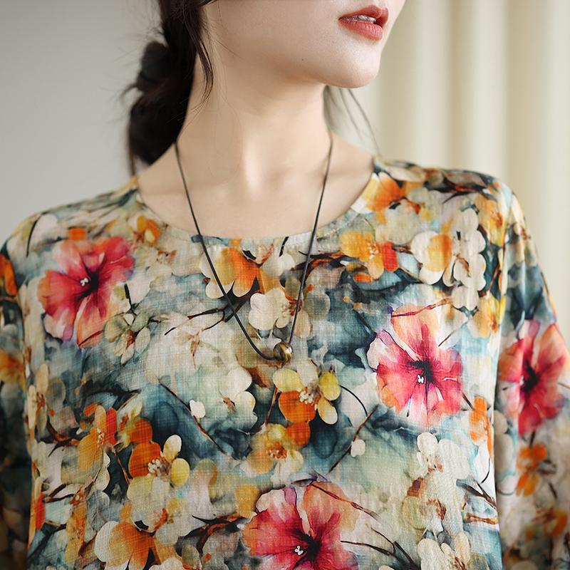 Dimanaf New 2025 Women Plus Size Spring Long Dress Loose Basic Vintage Oversize Long Sleeve Maxi Floral