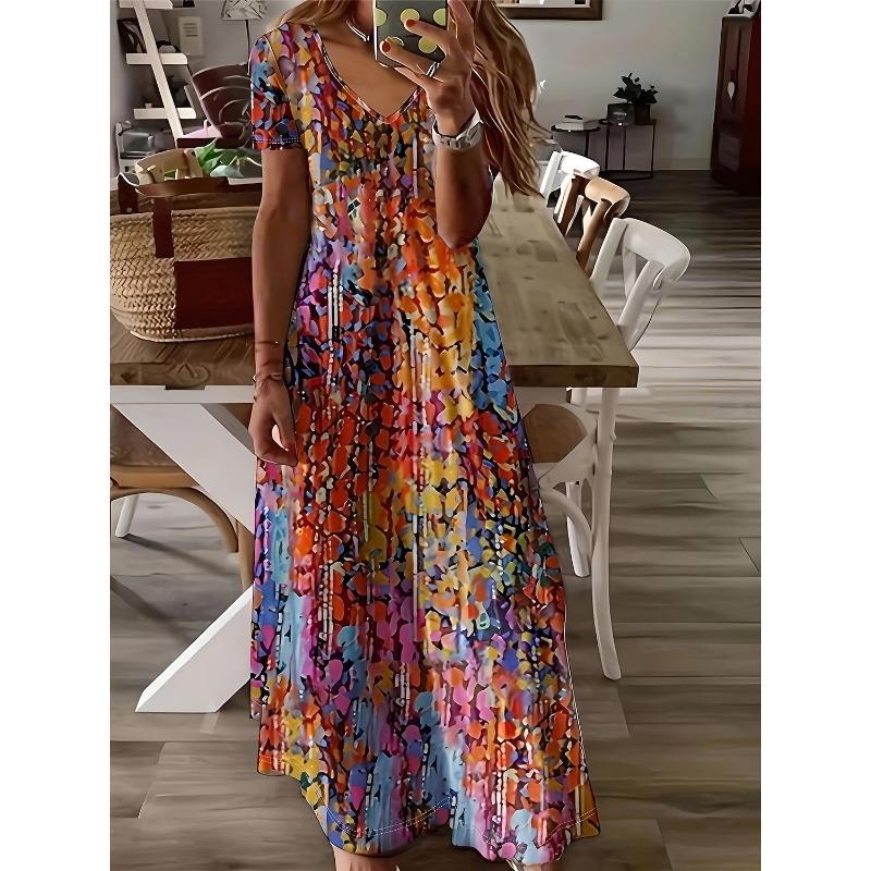 Women's Midi Dress Sundress A Line Dress Vacation Casual Boho Beach Going Out Standard Fit Floral Graphic Short Sleeve V Neck Summer Spring