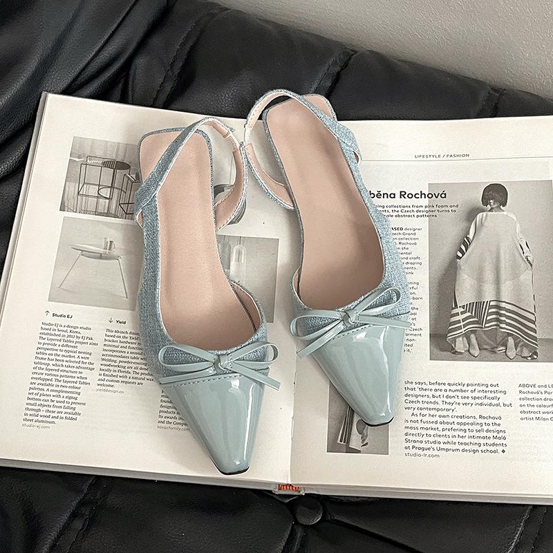 Schoenen met puntneus en strik, veelzijdige sandalen voor dames, bovenkleding 2025 zomer nieuw, Frans temperament, instapschoenen met lage wreef, trend