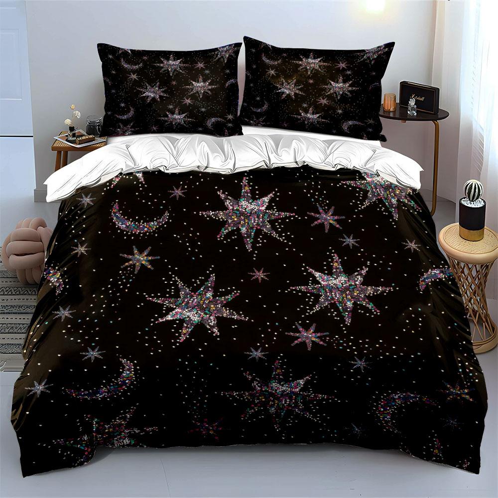 Starry Night Pattern Home Decor Soft Comfortable Duvet Cover Bedding Set Included 1*Duvet Cover & 2*Pillowcases, Gift