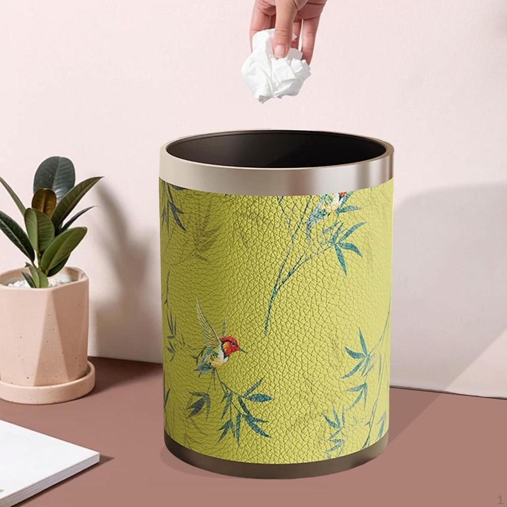 American Style PU Leather Wastebasket for Dorm and Bathroom