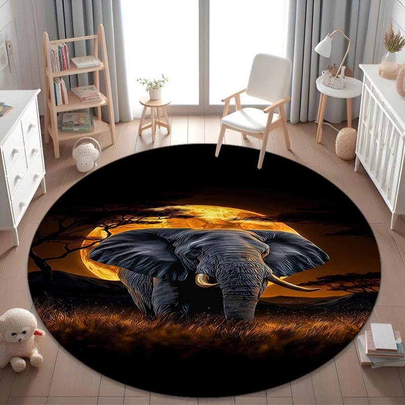 1Pc Elephant Circular Print Rug - Home Decoration Carpet For Living Room Bedroom Flooring Computer Chair Area Rug