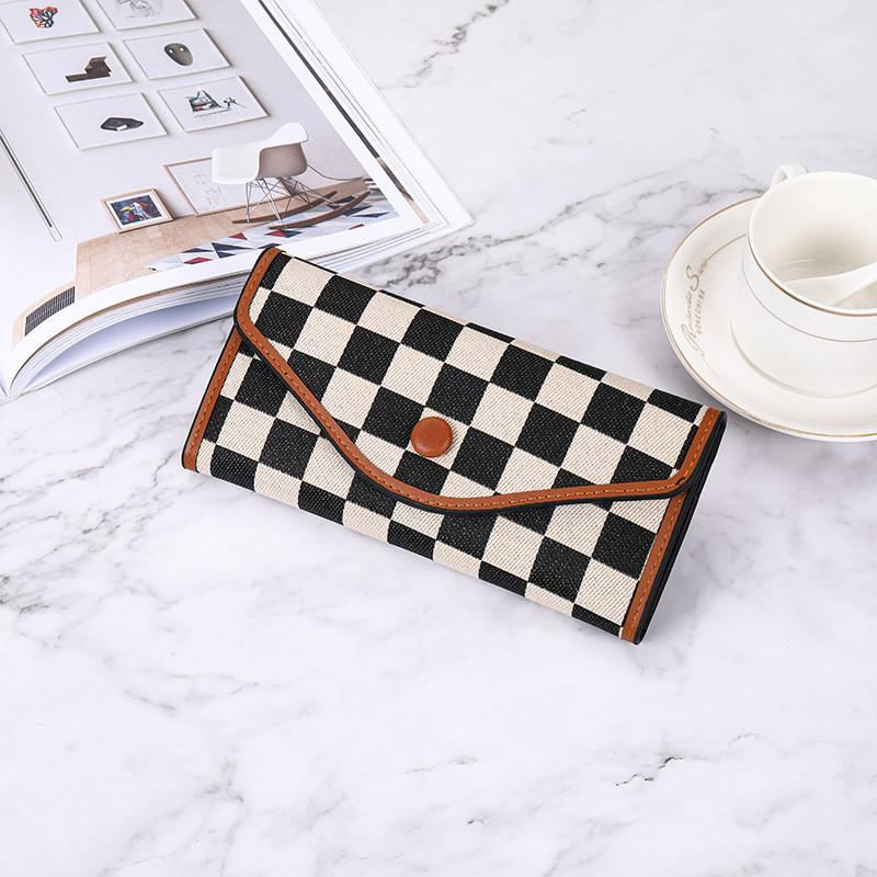 Retro European And American Style Canvas Women Long Wallet With Big Capacity And Plaid Patchwork StyleD