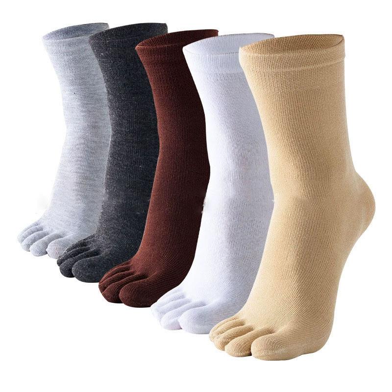 5 pairs of men's solid color five finger socks simple cotton Toe socks odor resistant and breathable split toe socks