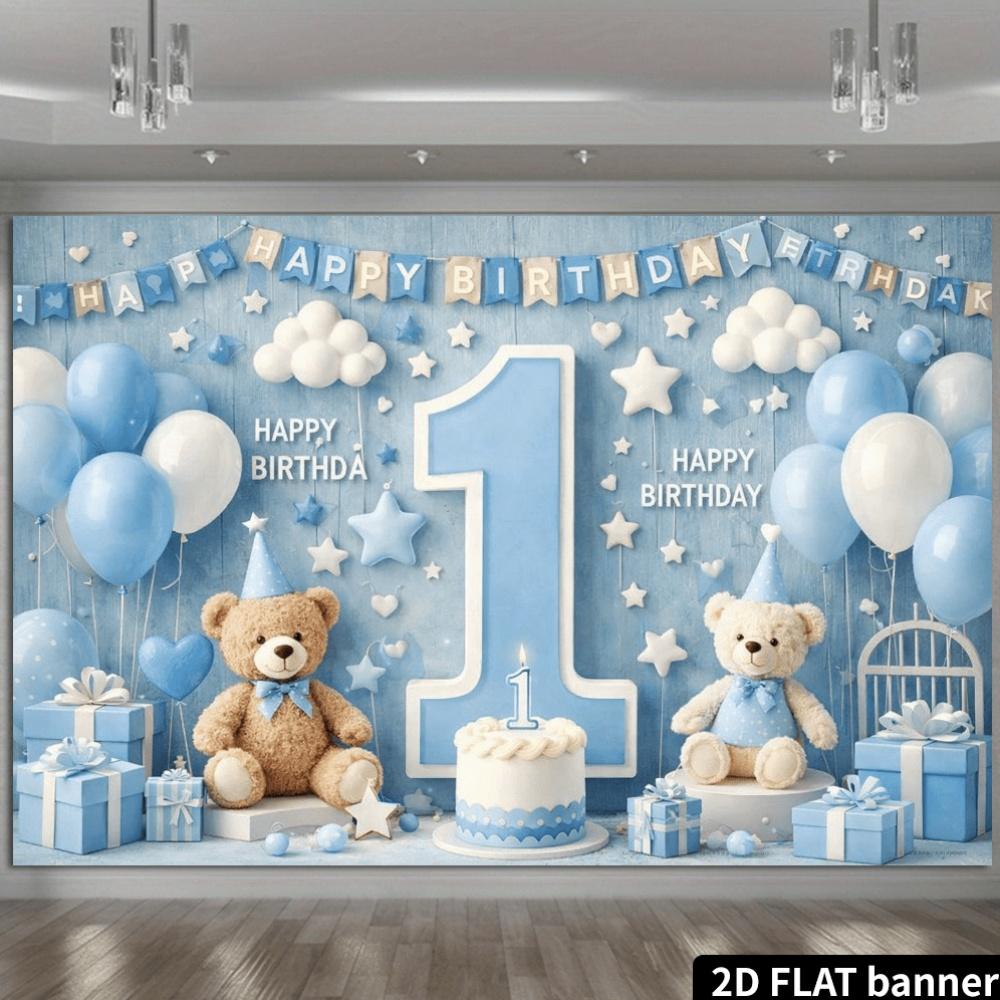 A banner bearing the inscription "Happy Birthday" and the prominent number "1" shows balloons in the background