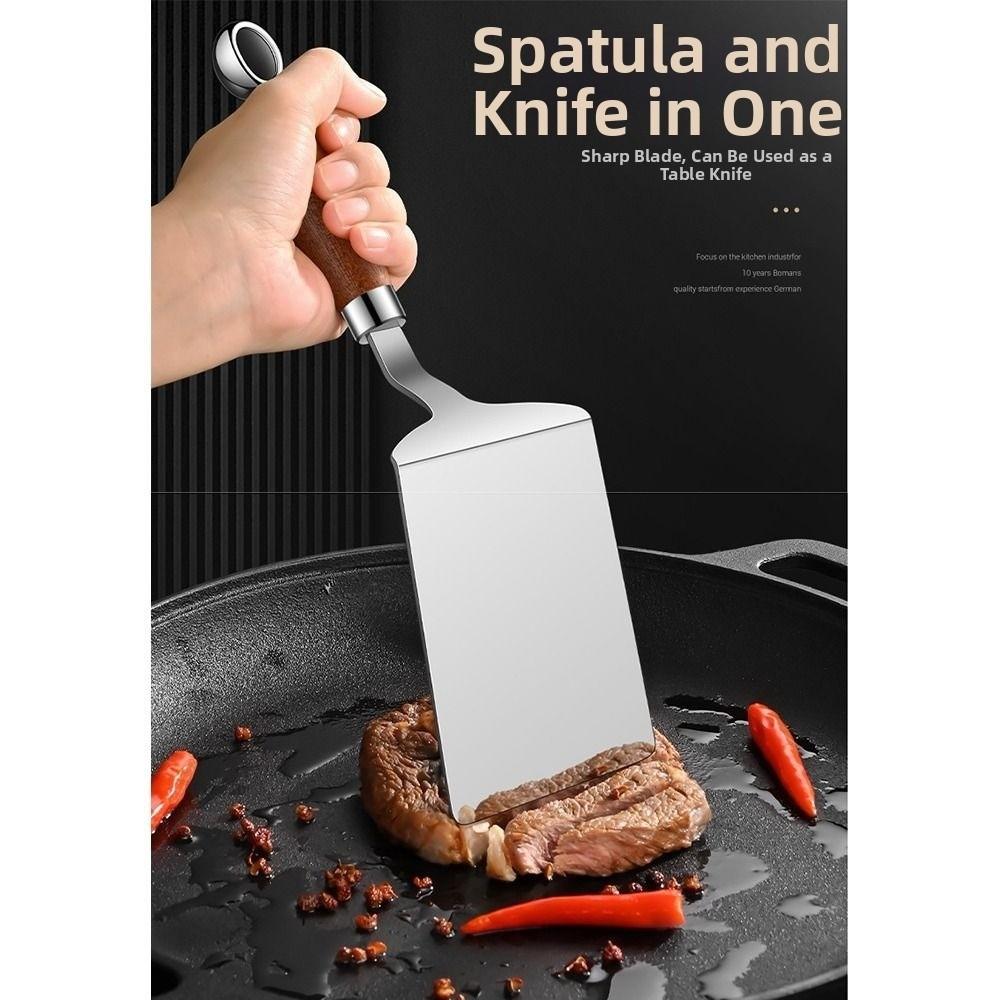 Stainless Steel Pancake Turner Wood Handle Fish Spatula Heavy Duty Steak Spatula Frying Pancakes