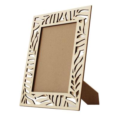 Photo Frame - Natural Wood - Foliage Cutouts - Customizable - 23.6 X 18.6 Cm