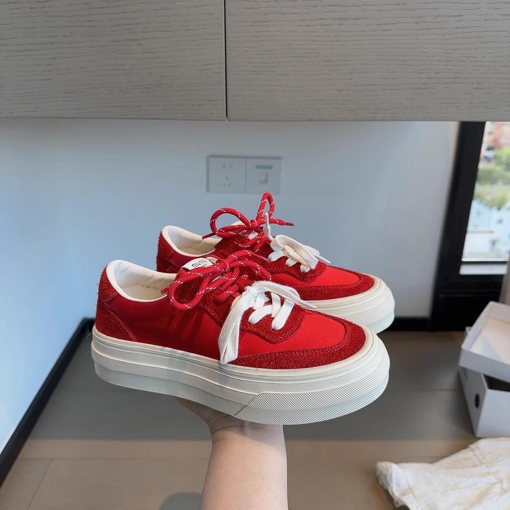 Platform Muffin Little White Shoes Women's 2025 Summer New Fashion Versatile Comfortable Sports Leisure Lightweight Lace-up Board Shoes