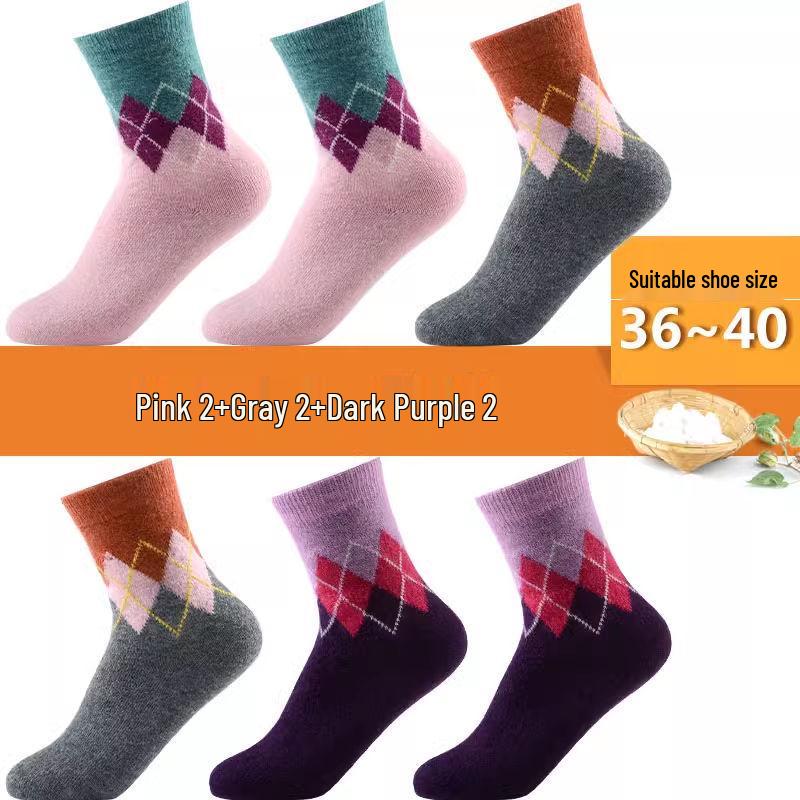 Langsha Women's Thickened Mid-Calf Rabbit Wool Plaid Socks for Autumn and Winter.