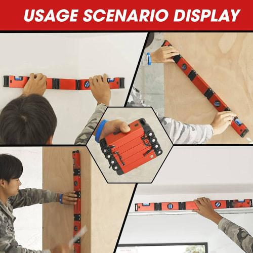 Folding Level, Multifunctional Folding Level Measuring Tool, 4 Level Bubbles 45 90 180, Multi-Angle Magnetic Level Tool for Carpentry and Woodworki