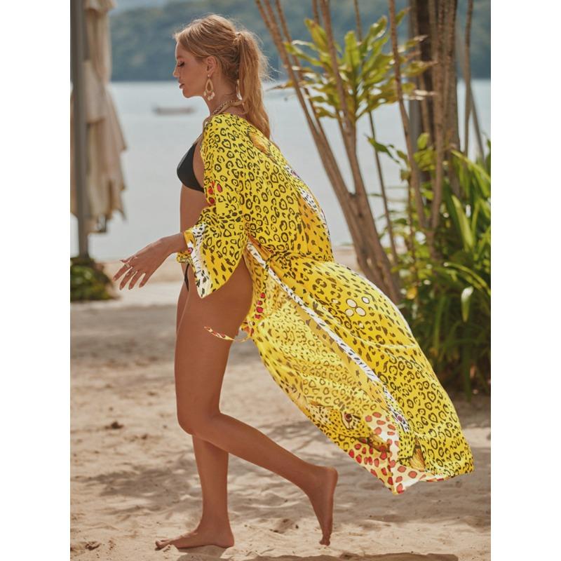 Plus Size Women's Print Bikini Sunblock Beach Holiday Cardigan Beach Cover Up