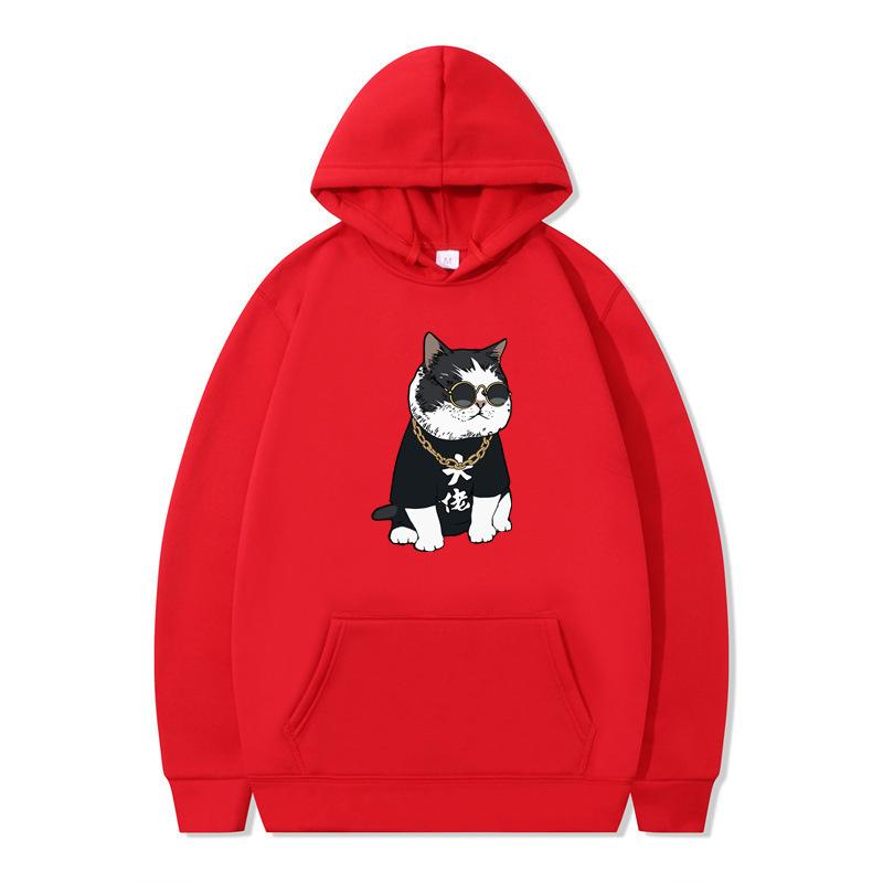 New Animation Boss Cat Print Autumn and Winter Men and Women Sweater Hoodie