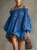European and American independent station summer new off-the-shoulder polka dot chiffon bubble sleeve dress seaside vacation style